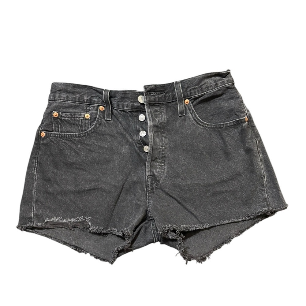Levi's Black Jean Shorts High-Waisted Frayed Hem